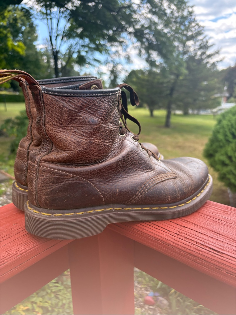Dr. Martens Brown Leather 8-Eye Lace Up Boots Size 10 Distressed Vintage